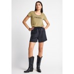 Funky Buddha Organic Cotton Printed Γυναικείο Κοντομάνικο T-Shirt Λαδί