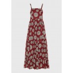 Funky Buddha Printed Cotton Γυναικείο Φόρεμα Maxi Μπορντό, Εκρού, Μαύρο