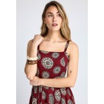 Funky Buddha Printed Cotton Γυναικείο Φόρεμα Maxi Μπορντό, Εκρού, Μαύρο