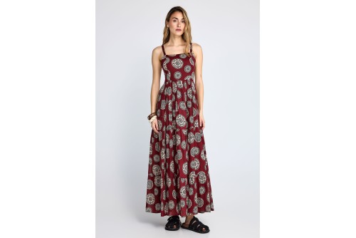 Funky Buddha Printed Cotton Φόρεμα Maxi Γυναικείο (FBL013-128-13-HENNA-BROWN)