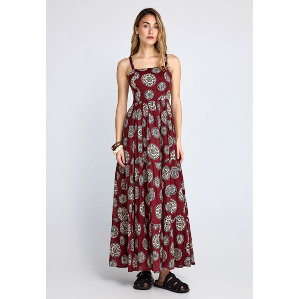 Funky Buddha Printed Cotton Φόρεμα Maxi Γυναικείο (FBL013-128-13-HENNA-BROWN)
