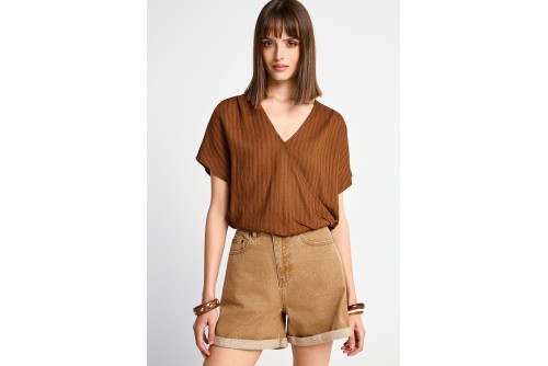 Funky Buddha Top Κοντομάνικο Γυναικείο (FBL013-128-17-TOBACCO-BROWN)