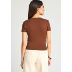 Funky Buddha Γυναικεία Κοντομάνικη Μπλούζα Καφέ
