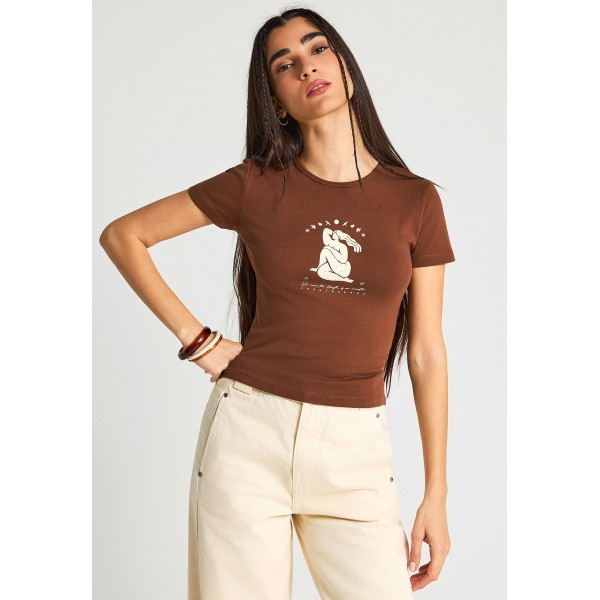 Funky Buddha Graphic Print T-Shirt Γυναικείο (FBL013-129-04-COCONUT-SHELL)