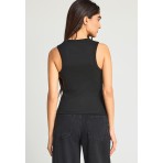 Funky Buddha Embroidered Artwork Γυναικεία Αμάνικη Μπλούζα Μαύρη