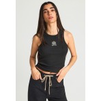 Funky Buddha Embroidered Artwork Γυναικεία Αμάνικη Μπλούζα Μαύρη