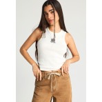 Funky Buddha Embroidered Artwork Γυναικεία Αμάνικη Μπλούζα Εκρού