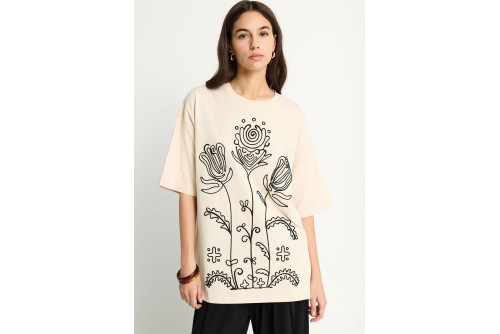 Funky Buddha Loose T-Shirt Γυναικείο (FBL013-131-04-CLOUD-CREAM)