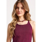 Funky Buddha Linen Blend Φόρεμα Mini Γυναικείο (FBL013-132-13-BURGUNDY)