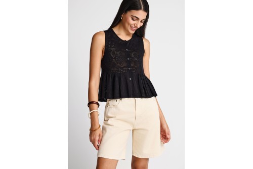 Funky Buddha Crochet Μπλούζα Αμάνικη Γυναικεία (FBL013-132-17-BLACK)