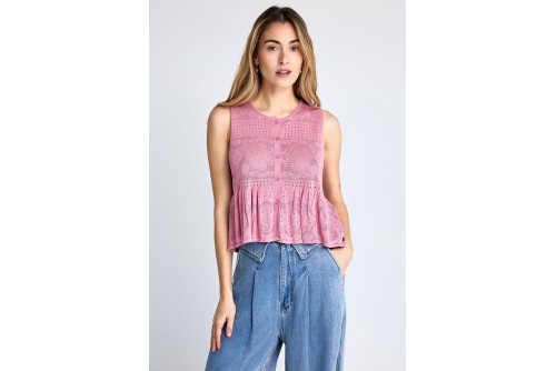 Funky Buddha Crochet Μπλούζα Αμάνικη Γυναικεία (FBL013-132-17-CASHMERE-ROSE)