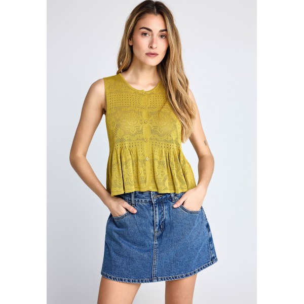 Funky Buddha Crochet Μπλούζα Αμάνικη Γυναικεία (FBL013-132-17-LEMONGRASS)