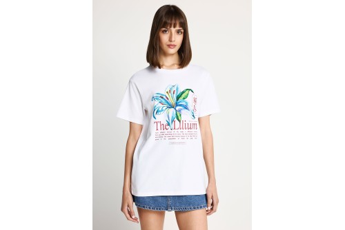 Funky Buddha Printed Cotton Loose T-Shirt Γυναικείο (FBL013-133-04-WHITE)