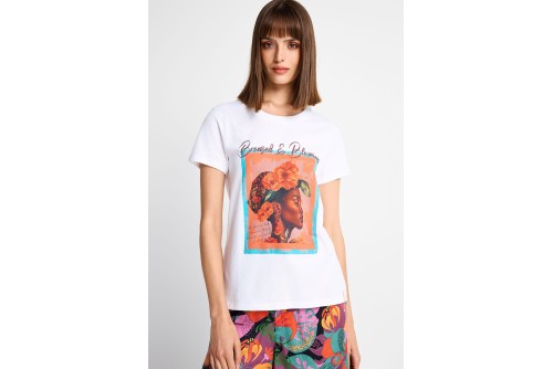 Funky Buddha Printed Cotton T-Shirt Γυναικείο (FBL013-134-04-WHITE)