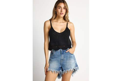 Funky Buddha Crochet Crop Top Αμάνικο Γυναικείο (FBL013-134-17-BLACK)