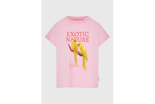 Funky Buddha Printed Cotton Loose T-Shirt Γυναικείο (FBL013-135-04-CANDY-PINK)