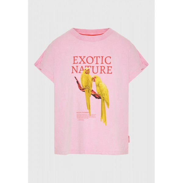 Funky Buddha Printed Cotton Loose T-Shirt Γυναικείο (FBL013-135-04-CANDY-PINK)