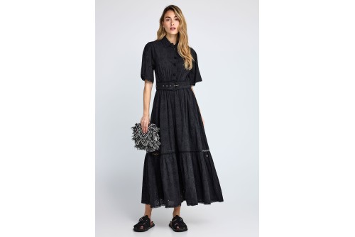 Funky Buddha Embroidered Relaxed-Fit Cotton Φόρεμα Midi Γυναικείο (FBL013-135-13-BLACK)