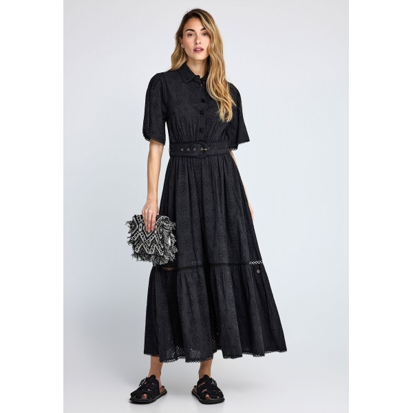 Funky Buddha Embroidered Relaxed-Fit Cotton Φόρεμα Midi Γυναικείο (FBL013-135-13-BLACK)