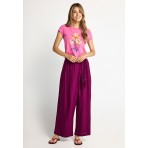 Funky Buddha Γυναικείο Κοντομάνικο T-Shirt Φούξια, Κίτρινο, Πορτοκαλί, Μπλε Σκούρο
