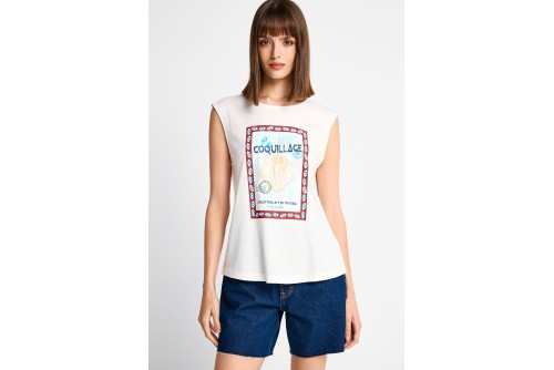 Funky Buddha Print Μπλούζα Αμάνικη Γυναικεία (FBL013-140-04-OFF-WHITE)