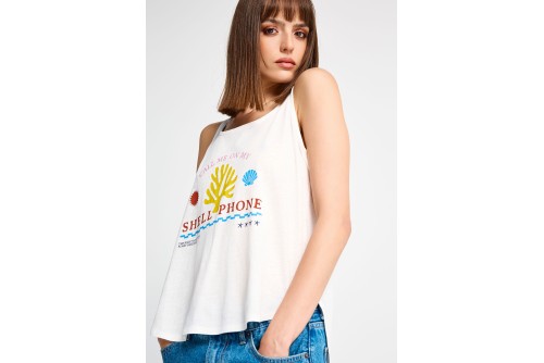 Funky Buddha Printed Μπλούζα Αμάνικη Γυναικεία (FBL013-145-04-OFF-WHITE)