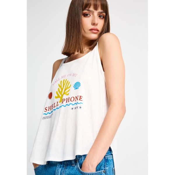 Funky Buddha Printed Μπλούζα Αμάνικη Γυναικεία (FBL013-145-04-OFF-WHITE)
