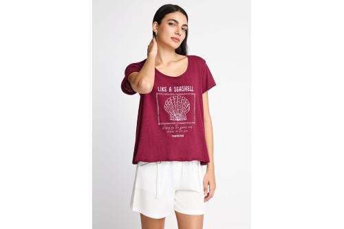 Funky Buddha Printed T-Shirt Γυναικείο (FBL013-147-04-BURGUNDY)
