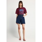 Funky Buddha Print Γυναικείο Κοντομάνικο T-Shirt Μπορντό, Μπλε