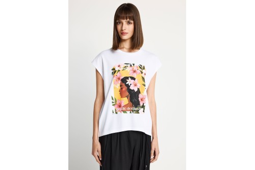 Funky Buddha Print Μπλούζα Αμάνικη Γυναικεία (FBL013-150-04-WHITE)