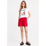 Funky Buddha Γυναικεία Μπλούζα Κοντό Μανίκι Και Τύπωμα (FBL013-151-04-WHITE)