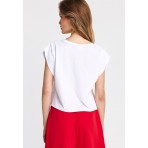 Funky Buddha Γυναικεία Μπλούζα Κοντό Μανίκι Και Τύπωμα (FBL013-151-04-WHITE)