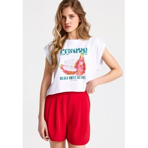 Funky Buddha Γυναικεία Μπλούζα Κοντό Μανίκι Και Τύπωμα (FBL013-151-04-WHITE)