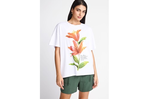 Funky Buddha Print Loose Fit T-Shirt Γυναικείο (FBL013-152-04-WHITE)