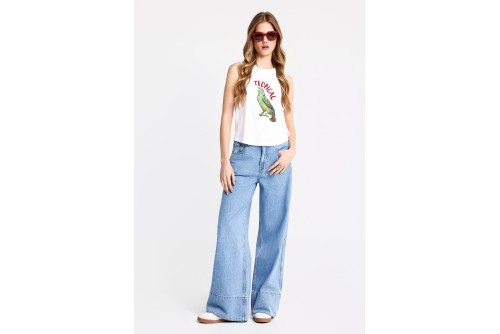 Funky Buddha Print Μπλούζα Αμάνικη Γυναικεία (FBL013-157-04-WHITE)