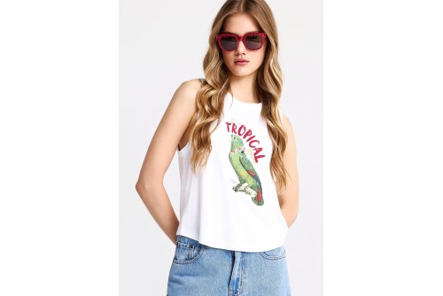 Funky Buddha Print Μπλούζα Αμάνικη Γυναικεία (FBL013-157-04-WHITE)