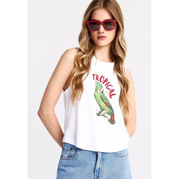 Funky Buddha Print Μπλούζα Αμάνικη Γυναικεία (FBL013-157-04-WHITE)