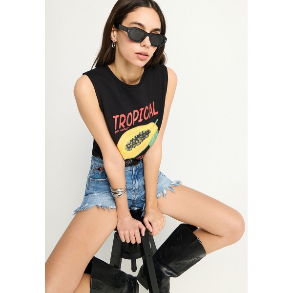 Funky Buddha Print Μπλούζα Αμάνικη Γυναικεία (FBL013-158-04-BLACK)