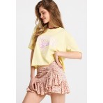 Funky Buddha Γυναικείο Κοντομάνικο T-Shirt Λεμονί, Ροζ, Εκρού