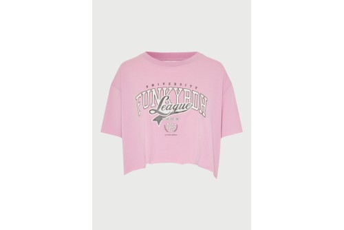 Funky Buddha Printed Cropped T-Shirt Γυναικείο (FBL013-159-04-PINK-MIST)