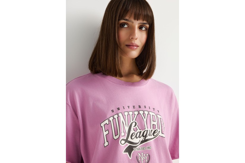 Funky Buddha Γυναικείο Κοντομάνικο T-Shirt Ροζ