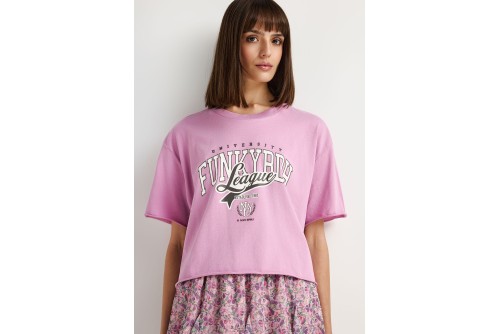 Funky Buddha Printed Cropped T-Shirt Γυναικείο (FBL013-159-04-PINK-MIST)