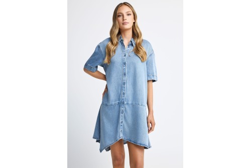 Funky Buddha Asymmetric Τζιν Φόρεμα Mini Γυναικείο (FBL013-160-13-LT-BLUE)