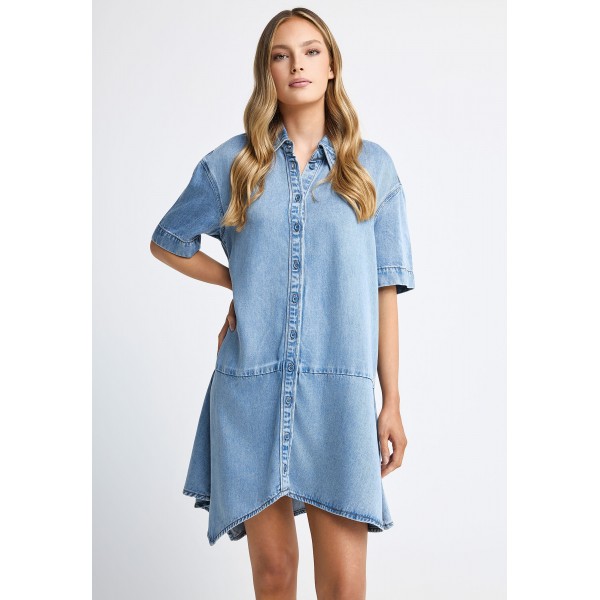 Funky Buddha Asymmetric Τζιν Φόρεμα Mini Γυναικείο (FBL013-160-13-LT-BLUE)