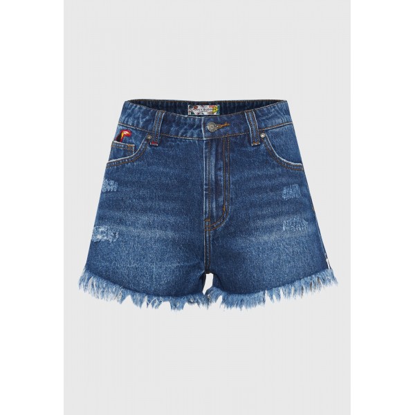 Funky Buddha Distressed- Effect Σορτς Τζιν Γυναικείο (FBL013-165-03-DK-BLUE)