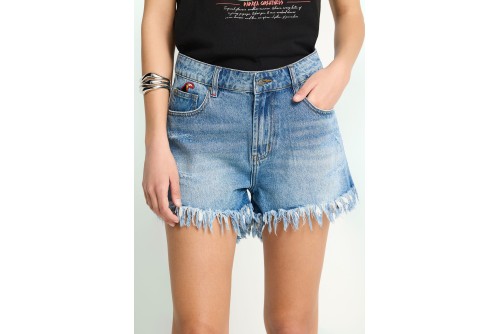 Funky Buddha Distressed- Effect Σορτς Τζιν Γυναικείο (FBL013-165-03-MD-BLUE)