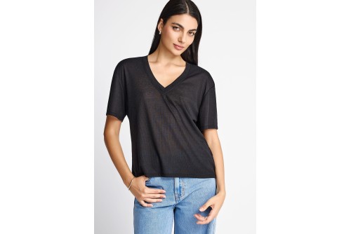 Funky Buddha Rib V-Neck T-Shirt Γυναικείο (FBL013-167-04-BLACK)