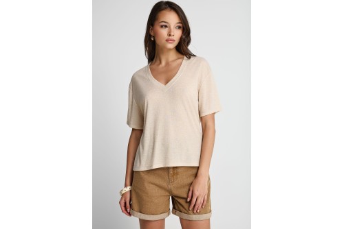 Funky Buddha Rib V-Neck T-Shirt Γυναικείο (FBL013-167-04-WARM-SAND)