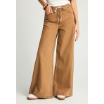 Funky Buddha Wide Leg Γυναικείο Παντελόνι Τζιν Καφέ