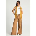 Funky Buddha Wide Leg Γυναικείο Παντελόνι Τζιν Καφέ